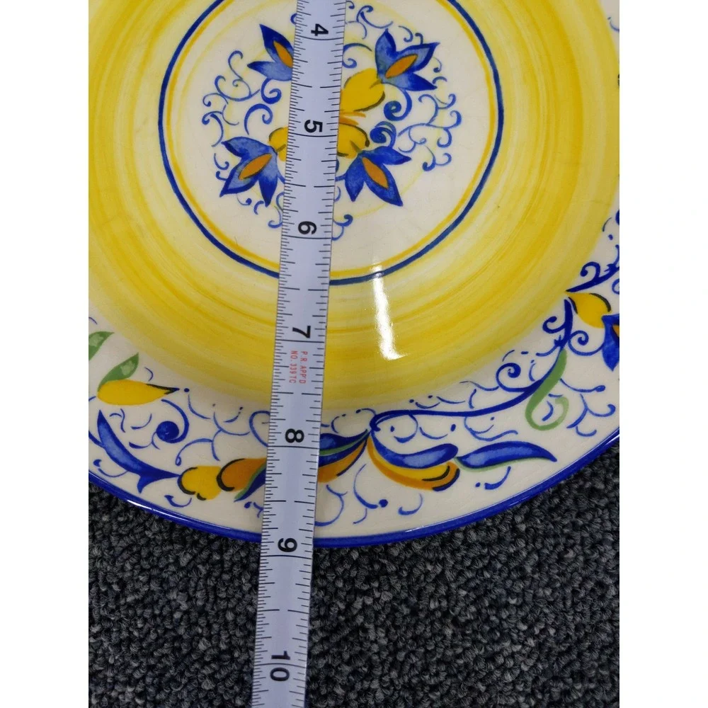 Pier 1 Mirandela Salad Plates 9in Yellow Blue Hand Painted Portugal Set of 2